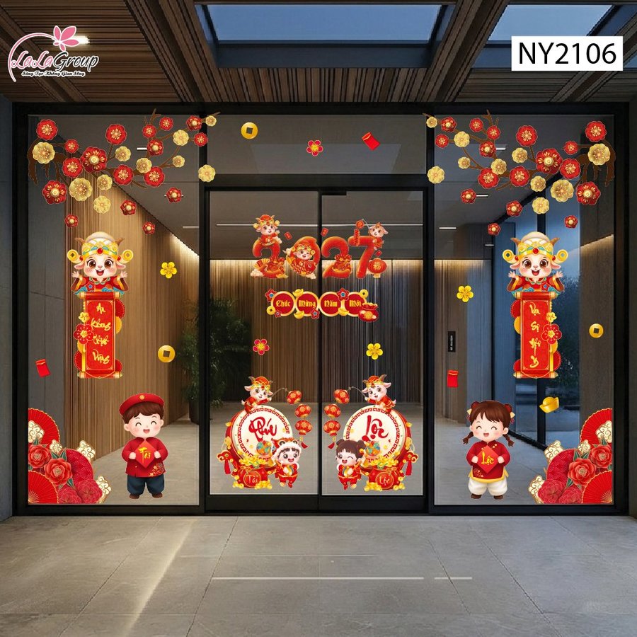Combo Decal Trang Trí Tết 2027 Hai Bé Vui Xuân Chúc Tết Phúc Lộc Tràn Đầy