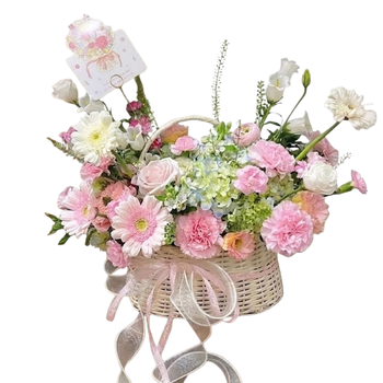 Giỏ Hoa Hồng Mix Hoa Cẩm Tú Cầu Xinh Tươi