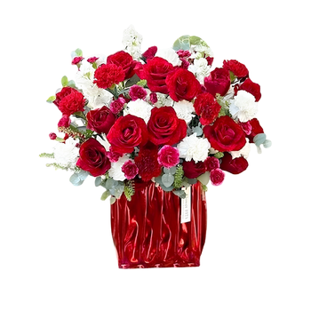 Chậu Hoa Hồng Đỏ Mix Cẩm Chướng Tăng Sự Thịnh Vượng