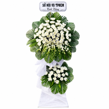 Kệ Hoa Chia Buồn Cúc Trắng Mix Lá Cọ