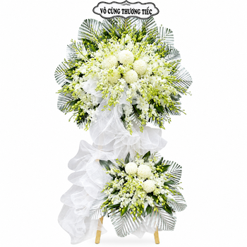 Kệ Hoa Chia Buồn Hoa Cúc Mẫu Đơn Mix Lưới Trắng Nhẹ Nhàng Tinh Khiết
