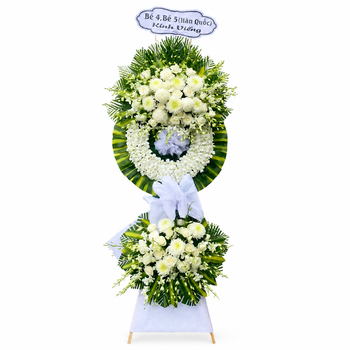 Kệ Hoa Chia Buồn Vòng Hoa Viếng Hoa Cúc Trắng 2 Tầng Trang Trọng