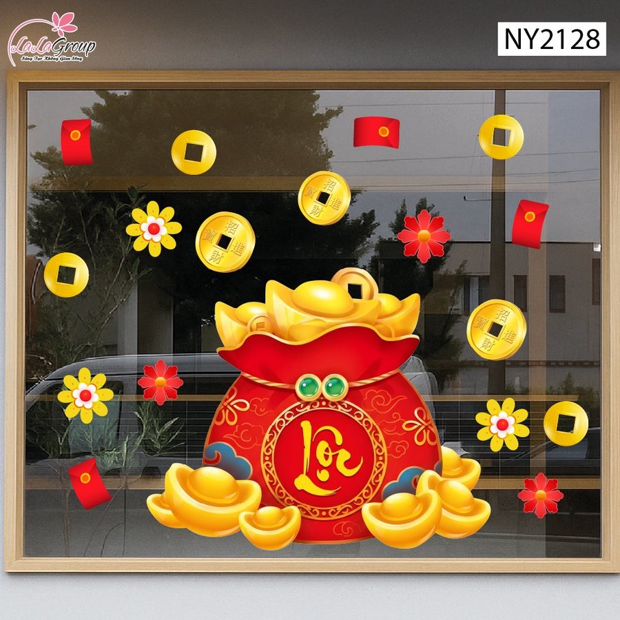 Decal Trang Trí Tết Túi Tiền Vàng Chữ Lộc
