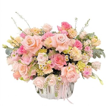 Chậu Hoa Hồng Pastel Mix Cúc Họa Mi Thơ Mộng