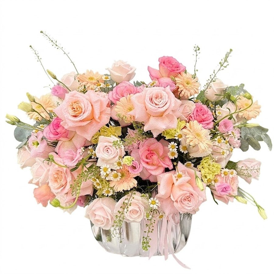 Chậu Hoa Hồng Pastel Mix Cúc Họa Mi Thơ Mộng