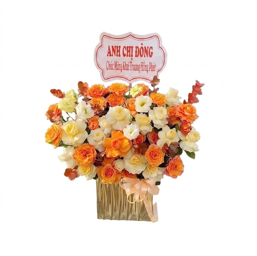 Chậu Hoa Hồng Vàng Cam Rực Rỡ Sắc Màu