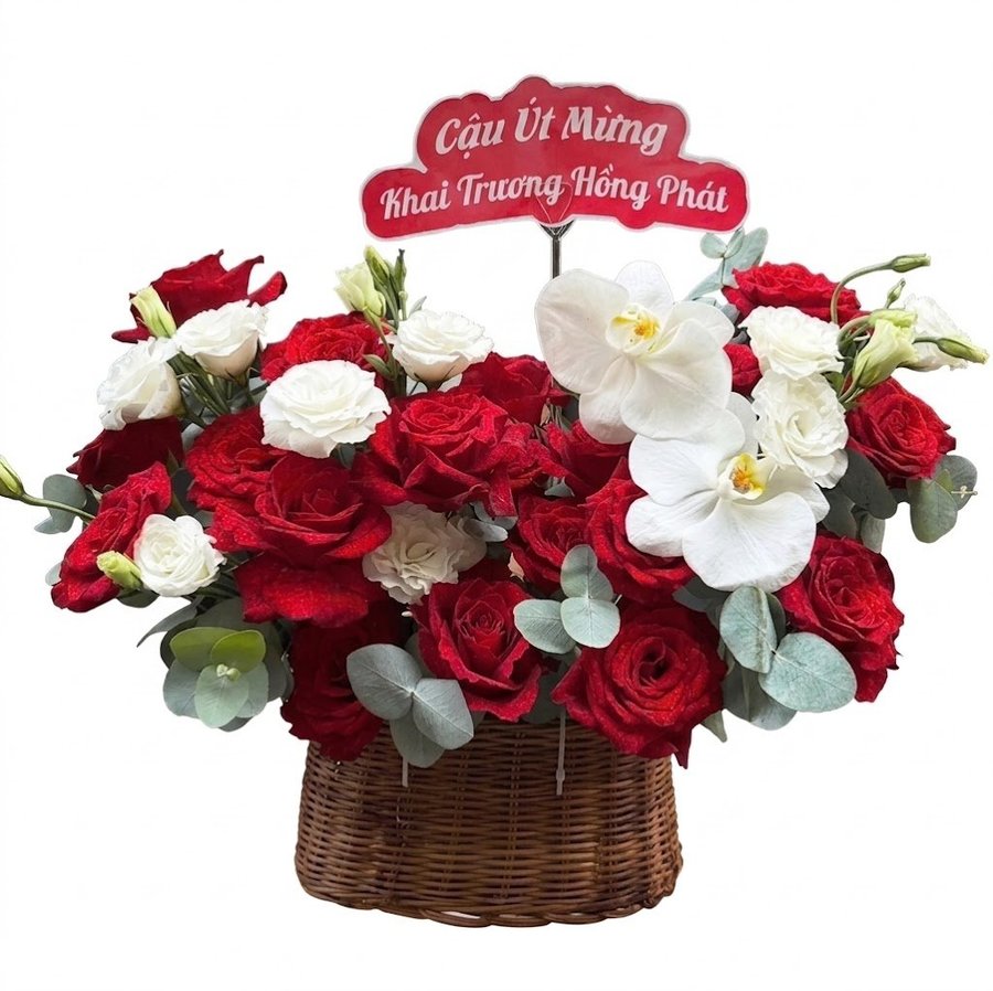 Giỏ Hoa Hồng Đỏ Tươi Thịnh Vượng