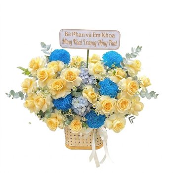 Giỏ Hoa Hồng Vàng Mix Mẫu Đơn Hy Vọng
