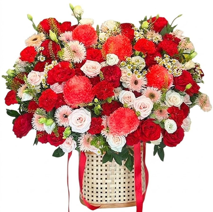 Giỏ Hoa Cúc Mẫu Đơn Mix Hồng Đỏ Xao Xuyến