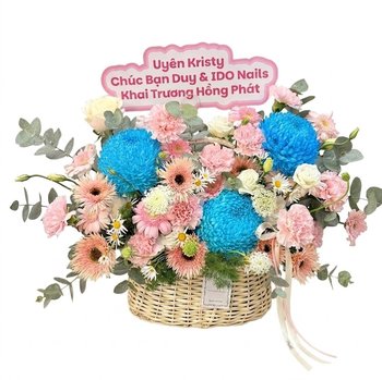Giỏ Hoa Cúc Mẫu Đơn Xanh Hy Vọng
