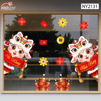 Decal Trang Trí Tết Cặp Dê Khai Xuân Phú Quý