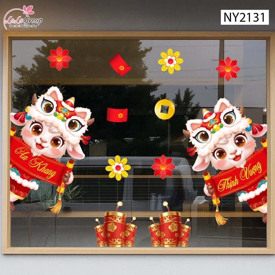 Decal Trang Trí Tết Cặp Dê Khai Xuân Phú Quý