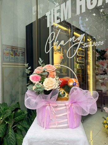 Giỏ Trái Cây Nhập Khẩu Tone Hồng Pastel Ngọt Ngào