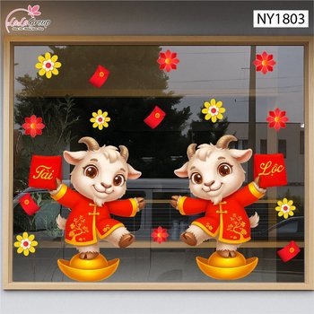 Decal Trang Trí Tết Cặp Dê Khai Xuân Tài Lộc