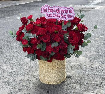 Giỏ Hoa Khai Trương Tone Đỏ Đắc Lộc Thành Công