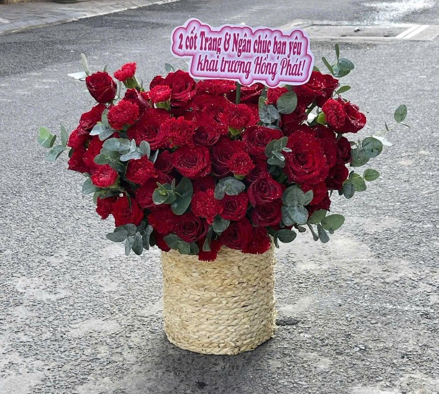 Giỏ Hoa Khai Trương Tone Đỏ Đắc Lộc Thành Công
