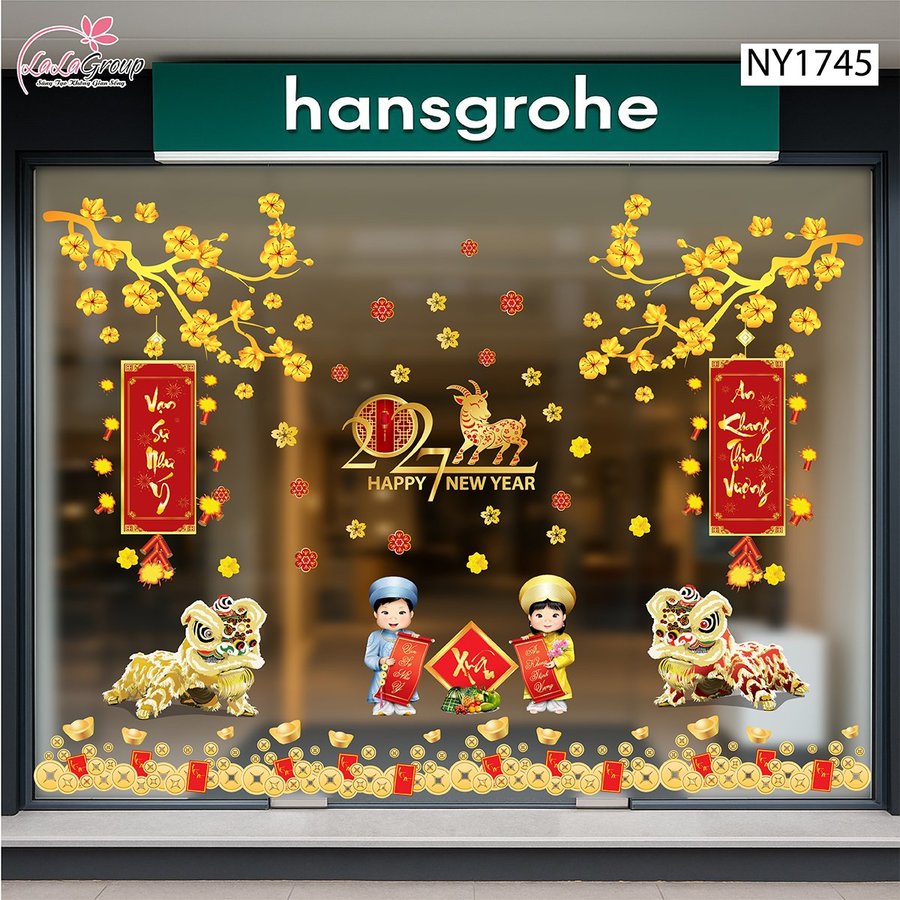 Combo Decal Trang Trí Tết Xuân Đinh Mùi 2027 Vạn Sự Như Ý