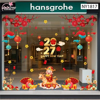 Combo Decal Trang Trí Tết 2027 Thần Tài Cưỡi Dê Rước Lộc Đầu Năm