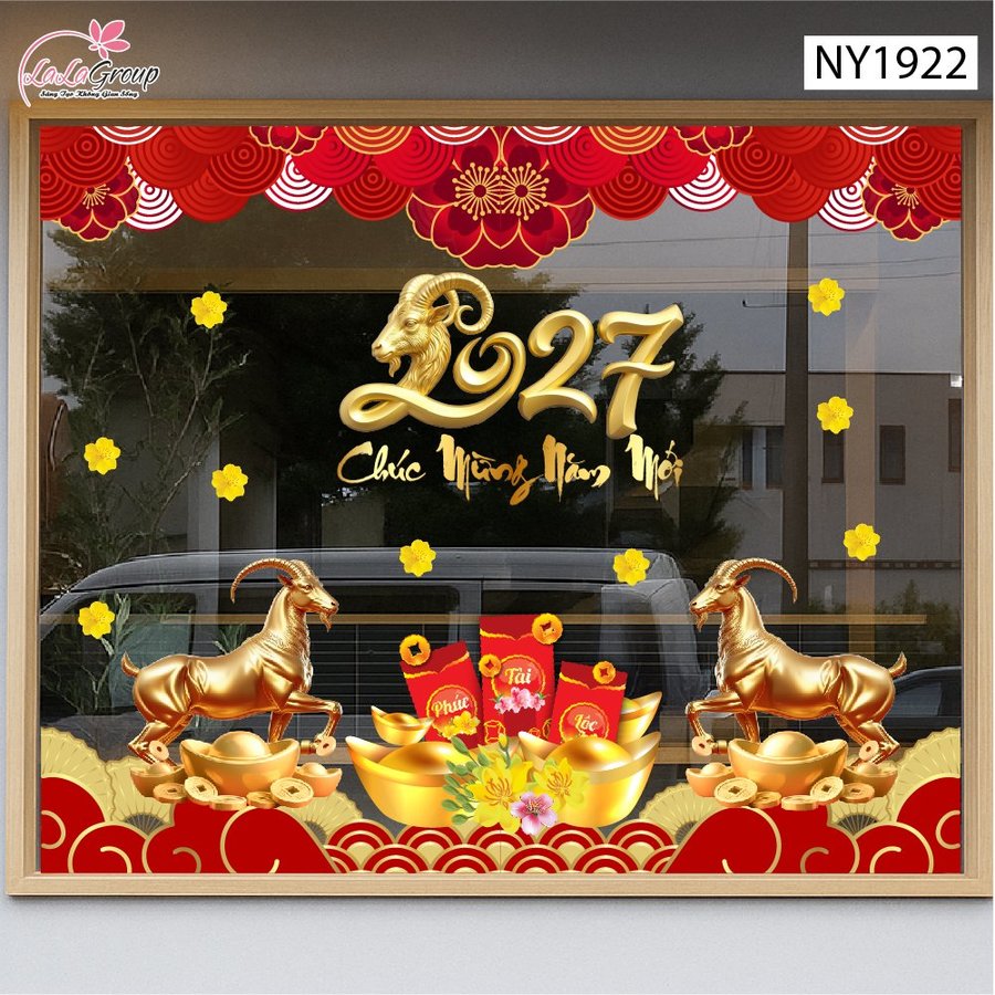 Combo Decal Trang Trí Tết Chúc Mừng Năm Song Mùi Phú Quý 2027