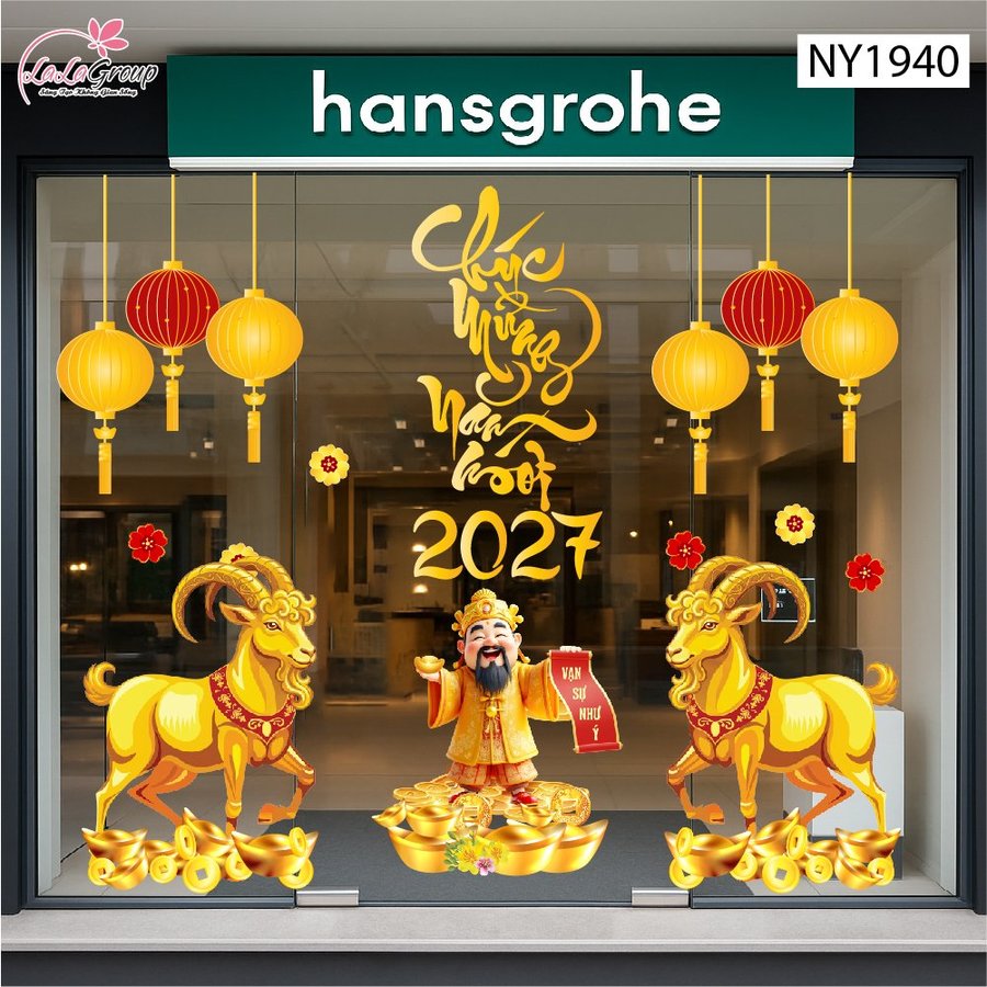 Combo Decal Trang Trí Tết Thần Tài Đón Xuân Vạn Sự Như Ý