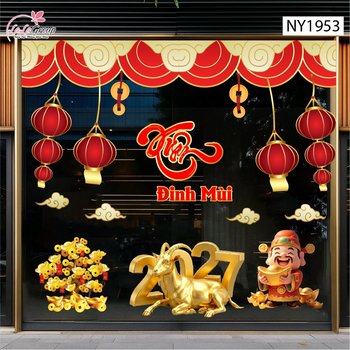 Combo Decal Trang Trí Tết Xuân Đinh Mùi Thần Tài Phát Lộc
