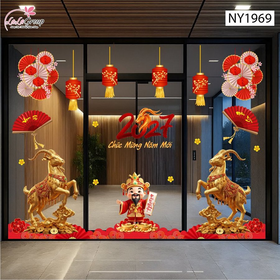 Combo Decal Trang Trí Tết Thần Tài Chúc Mừng Năm Mới Hạnh Phúc