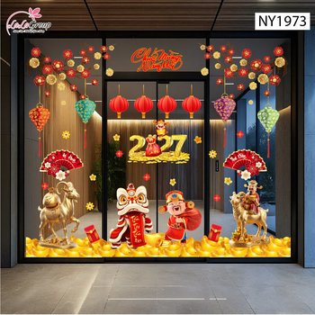 Combo Decal Trang Trí Tết Thần Tài Chúc Mừng Năm Mới Tấn Tài Tấn Lộc