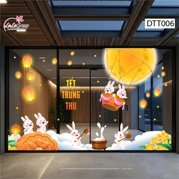 Combo Decal Trang Trí Trung Thu Thỏ Ngọc Thả Đèn Cung Trăng
