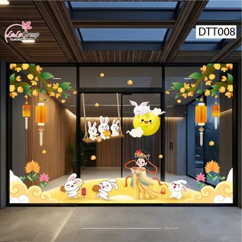 Combo Decal Trang Trí Trung Thu Hằng Nga Dạo Chơi Cung Trăng
