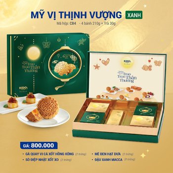 (CB4) Hộp 4 Bánh Trung Thu Kido Mỹ Vị Thịnh Vượng Xanh Lá