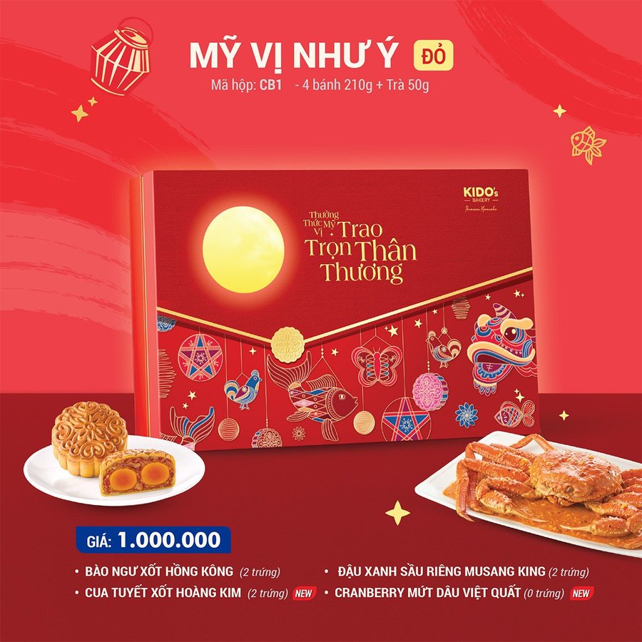 (CB1) Hộp 4 Bánh Trung Thu Kido Mỹ Vị Như Ý Đỏ