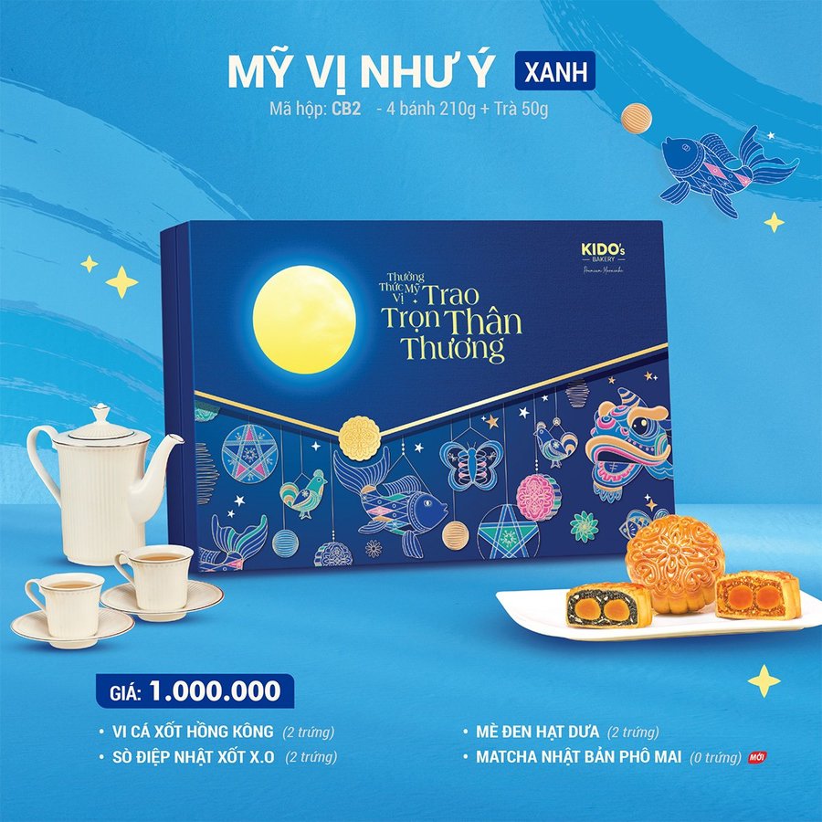 (CB2) Hộp 4 Bánh Trung Thu Kido Mỹ Vị Như Ý Xanh