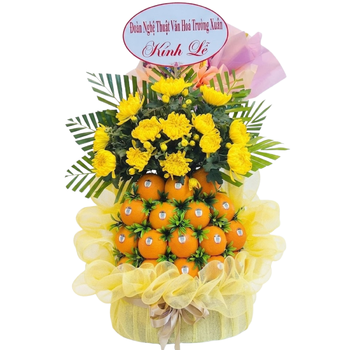 Giỏ Trái Cây Mâm Lễ Kết Hợp Hoa Sang Trọng Ý Nghĩa