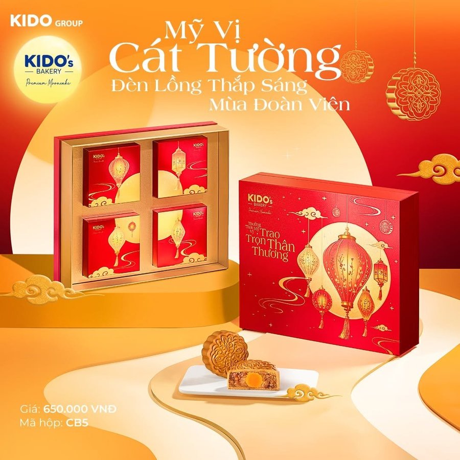 (CB5) Hộp 4 Bánh Trung Thu Kido Mỹ Vị Cát Tường Đỏ
