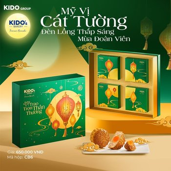 (CB6) Hộp 4 Bánh Trung Thu Kido Mỹ Vị Cát Tường Xanh Lá