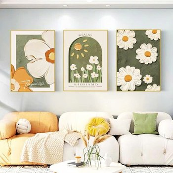 Bộ 3 Tấm Tranh Treo Tường Nghệ Thuật Hoa Cúc An Nhiên