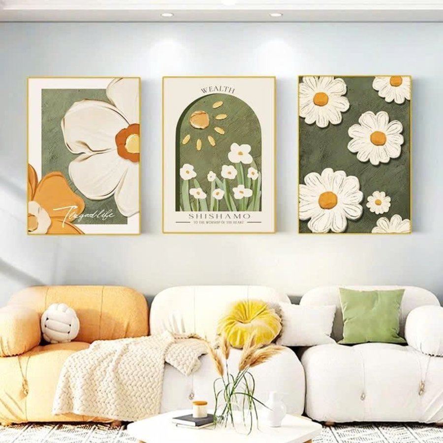 Bộ 3 Tấm Tranh Treo Tường Nghệ Thuật Hoa Cúc An Nhiên